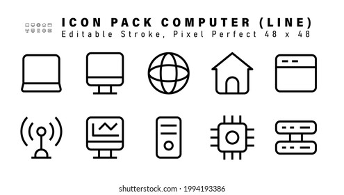 Icon Set of Computer Line Icons. Contains such Icons as Landing Page, Wifi, Laptop, Server etc. Editable Stroke. 48x48 Pixel Perfect