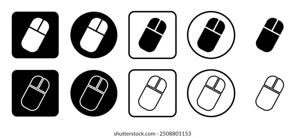 Icon set of computer mouse symbol. Filled, outline, black and white icons set, flat style.  Vector illustration on white background