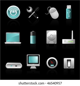 icon set computer on black