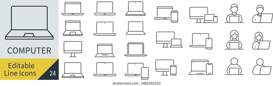 An Icon Set for Computers with Editable Lines (Not Outlined)