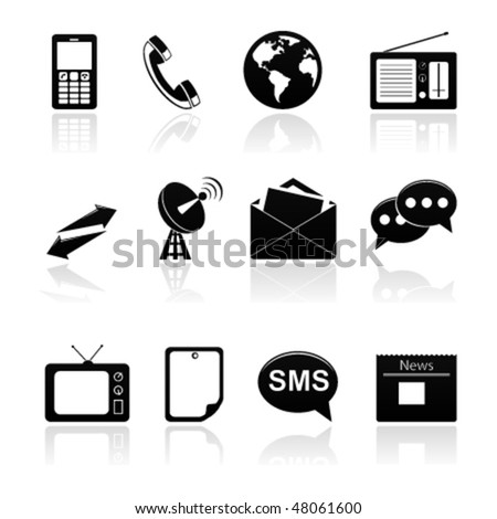 icon set comunications black on white
