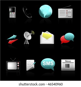 icon set comunications on black