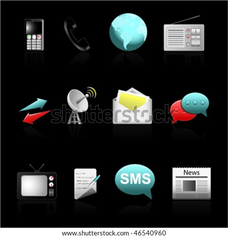 icon set comunications on black