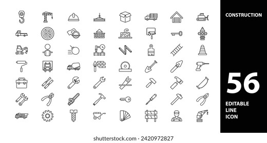 icon set construction for building, carpentier, house, manufacture