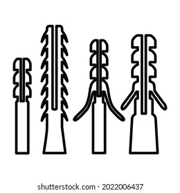 Conjunto de iconos de la estructura de la placa. Parte para fijar tornillos en varios materiales. Herramientas de construcción y reparación. Ilustración vectorial aislada en un fondo blanco para el diseño y la web.