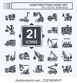 Icon Set Construction Vehicles. related to Construction Machinery symbol. glyph style. simple design editable. simple illustration