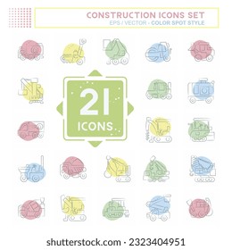Icon Set Construction Vehicles. related to Construction Machinery symbol. Color Spot Style. simple design editable. simple illustration