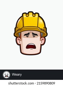 Icon Set Of A Construction Worker Face With Weary Emotional Expression. All Elements Neatly On Well Described Layers And Groups.