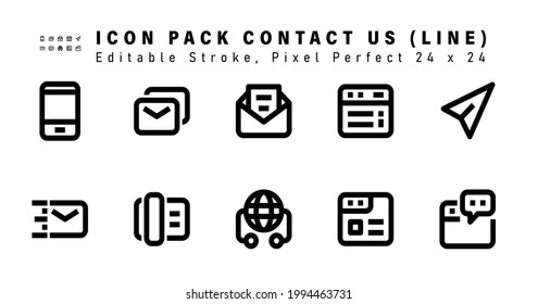 Icon Set of Contact Us Line Icons. Contains such Icons as Share, Fast Mail, Telephone, Internet etc. Editable Stroke. 48x48 Pixel Perfect