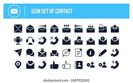Icon set of contact vector illustration, black and simple icon asset