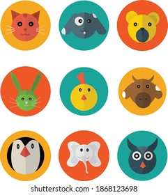icon set contains nine cute animals