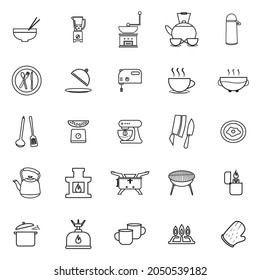 Icon Set Cooking tools in kitchen. Ilustration with line art cooking element. editable file