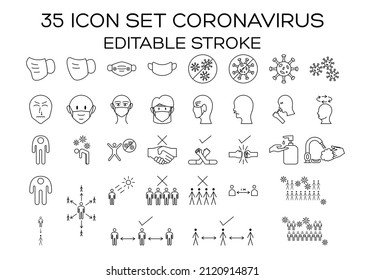 Icon Set Of Coronavirus. Editable Stroke. Thin Line Style.