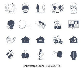 conjunto de iconos del coronavirus. icono dibujado a mano. de.
