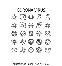  Icono conjunto Coronavirus Prevention.delgada línea Coronavirus conjunto icono para infografía o sitio web.Seguridad, salud, remedios y prevención de enfermedades virales. Aislamiento. Ilustración vectorial