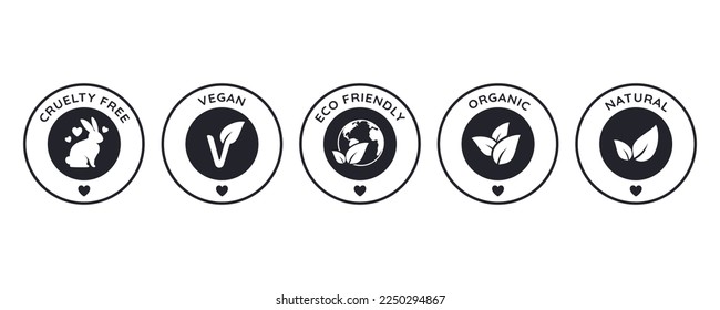 Icon set for cosmetic packages, Cruelty free, vegan, eco friendly, organic, natural signs