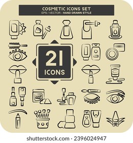 Icon Set Cosmetic. related to Beautiful symbol. hand drawn style. simple design editable. simple illustration