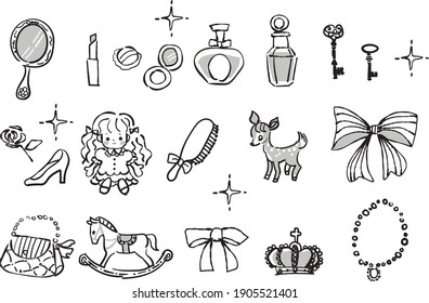 Icon set for cosmetics, dolls, rocking horses, shoes, bags, etc.

