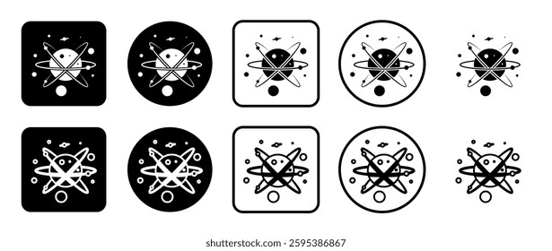 Icon set of cosmic symbol. Filled, outline, black and white icons set, flat style.  Vector illustration on white background