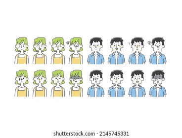  Conjunto de iconos de parejas con diversas expresiones faciales Persona manuscrita cómica Vector, dibujo de líneas y color