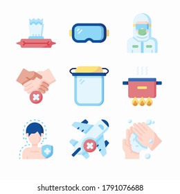 Icon Set Covid Protection Measures for different seasons Color