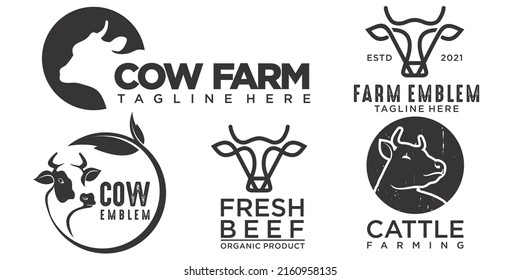 icon set Cow head silhouette emblem logo label. Vector illustration.