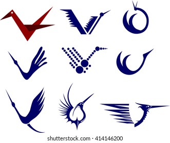 Icon Set of Cranes. Blue color simple vector illustrations.