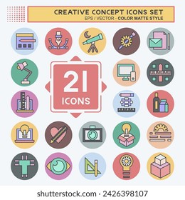 Conjunto de iconos Concepto creativo. relacionado con Símbolo educativo. estilo de color mate. diseño simple editable. ilustración simple