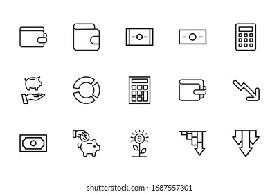 Icon set of credit. Editable vector pictograms isolated on a white background. Trendy outline symbols for mobile apps and website design. Premium pack of icons in trendy line style.