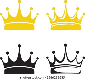 Icon set of crown, king, royal, golden, royalty, queen, princess, authority, emperor, majestic. Icons, flat vector illustrations, isolated on white, transparent background