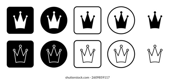 Icon set of crown symbol. Filled, outline, black and white icons set, flat style.  Vector illustration on white background