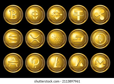 icon set crypto currency gold coin, vector eps 10