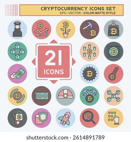 Icon Set Cryptocurrency. related to Education symbol. color mate style