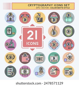 Icon Set Cryptography. related to Bitcoin symbol. color mate style. simple design illustration