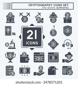 Icon Set Cryptography. related to Bitcoin symbol. glyph style. simple design illustration