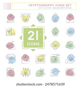 Icon Set Cryptography. related to Bitcoin symbol. Color Spot Style. simple design illustration