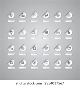 icon set CSR corporate social responsibility, sustainability, goals, market, ethics, resources, sincerity, long term. for company business infographic