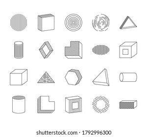 icon set of cube and geometric shapes over white background, line style, vector illustration