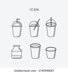 icon set cup collections container plastic cup paper cup bottle dor coffee tea and milk 
