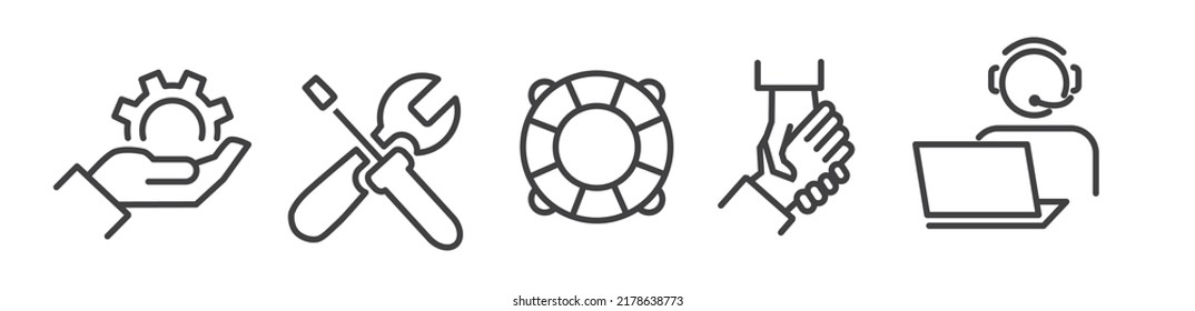 Icon Set of customer service, support and help - Vector Illustration -  Editable Thin Line Icons Collection on white Background for Web and Print