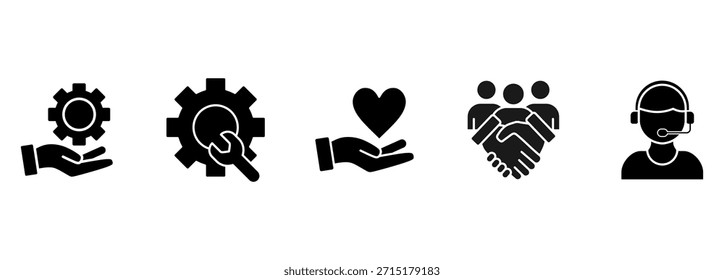 Symbol-Set von Kundendienst, Support und Hilfe - Vektorgrafik - Bearbeitbare Thin Line Icons Collection auf weißem Hintergrund für Web und Print