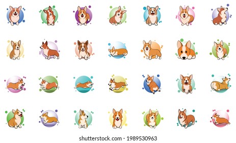 icon set of cute Cartoon Vector Illustration of a corgi puppy dog	
