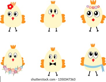 Icon set of cute easter chicks.