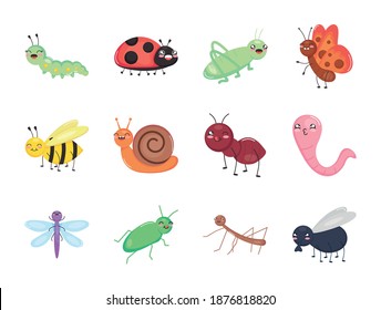 icon set of cute insects over white background, colorful design, vector illustration