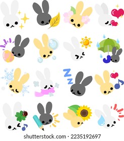 The icon set of cute rabbits in various expressions
