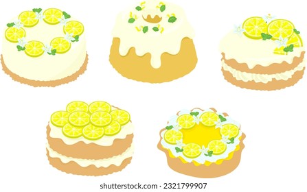 El conjunto de iconos de dulces de limón tiernos y refrescantes como tarta de queso sin hornear y tarta de chiffon y tarta de crema de Boston y tarta