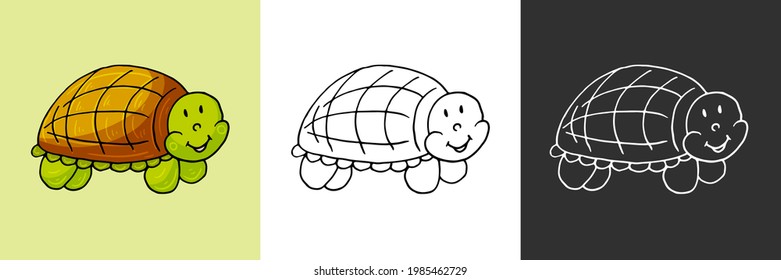 Icon set. Cute turtle. Marine theme icon in hand draw style. Icon, badge, sticker, print for clothes