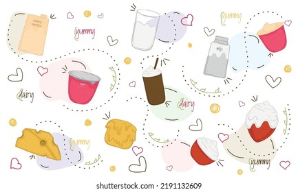 Conjunto de iconos de productos lácteos Vector