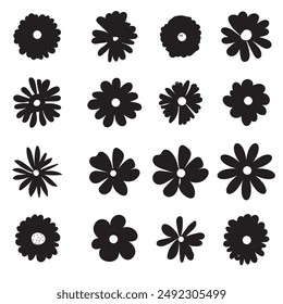 Icon set of daisy flowers . vector hand-drand flower icon isolated on a white background. 