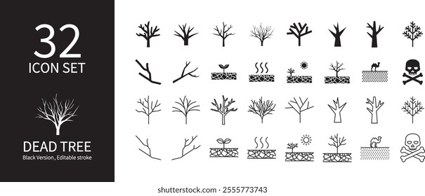 Icon set of dead trees and drought